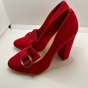 JustFab Red Heels with Gold Buckle